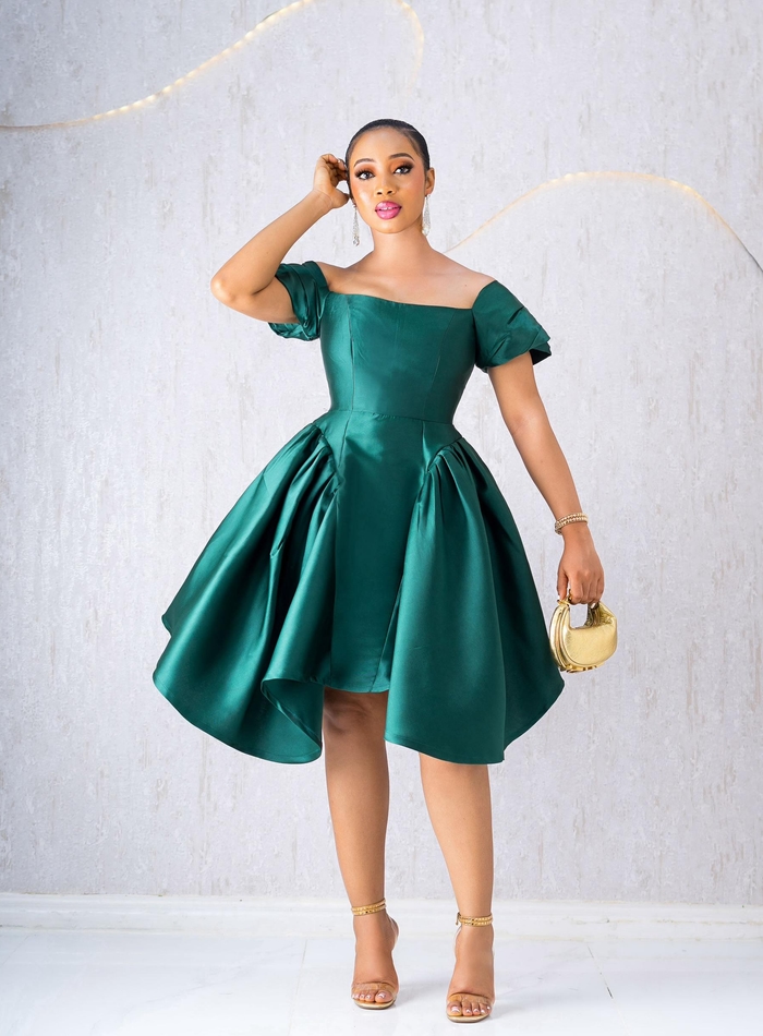 Green Skater Mikado Dress