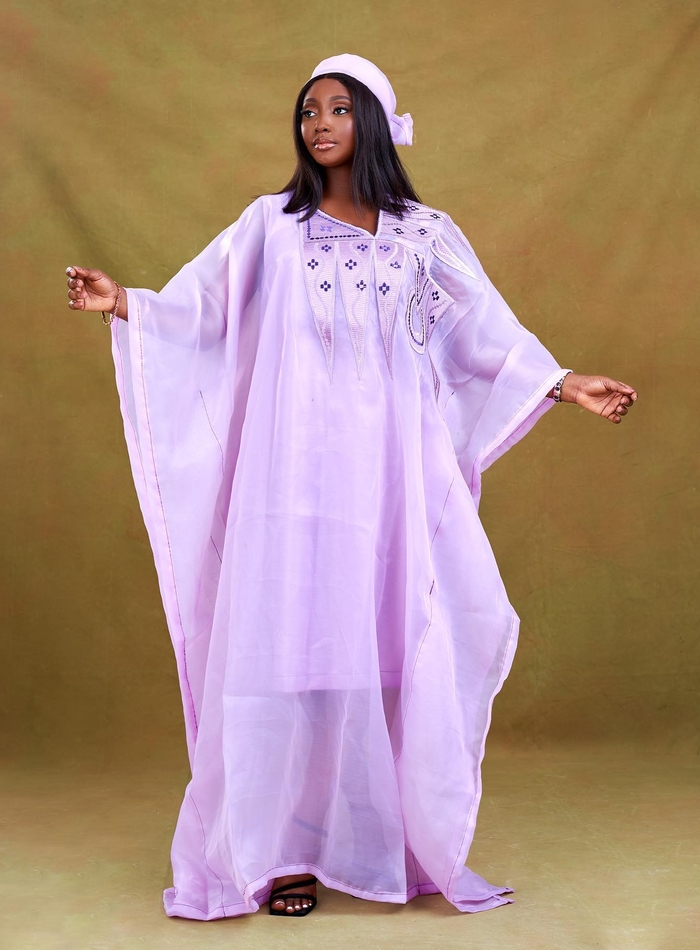 Purple Embroidery Boubou Gown