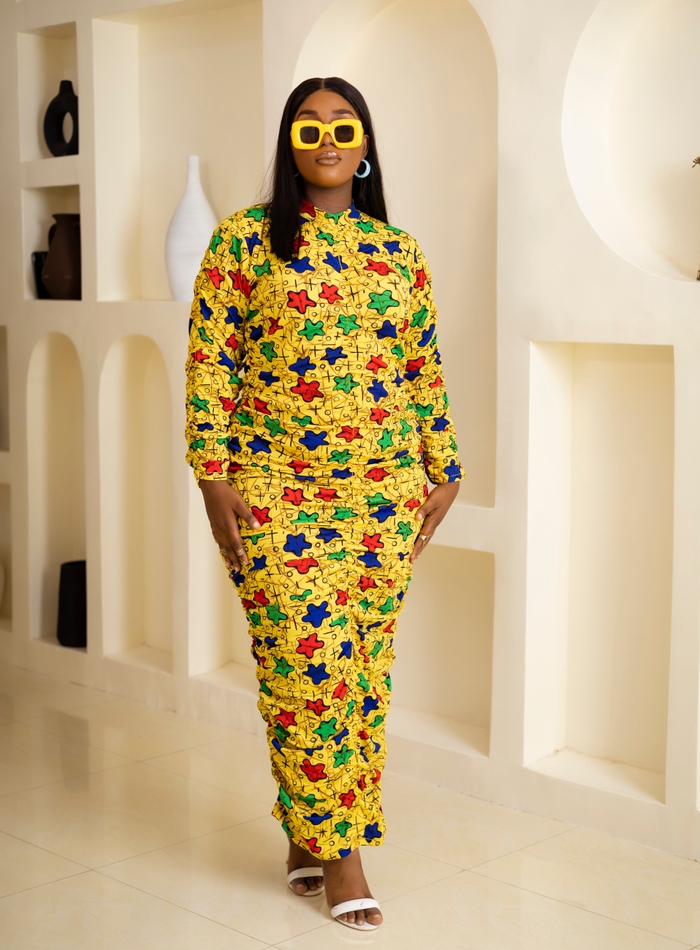 Mina Ruched African Print Dress