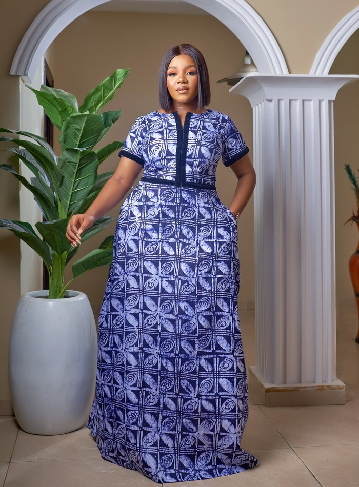Evie Short-Sleeve African Print Maxi Dress