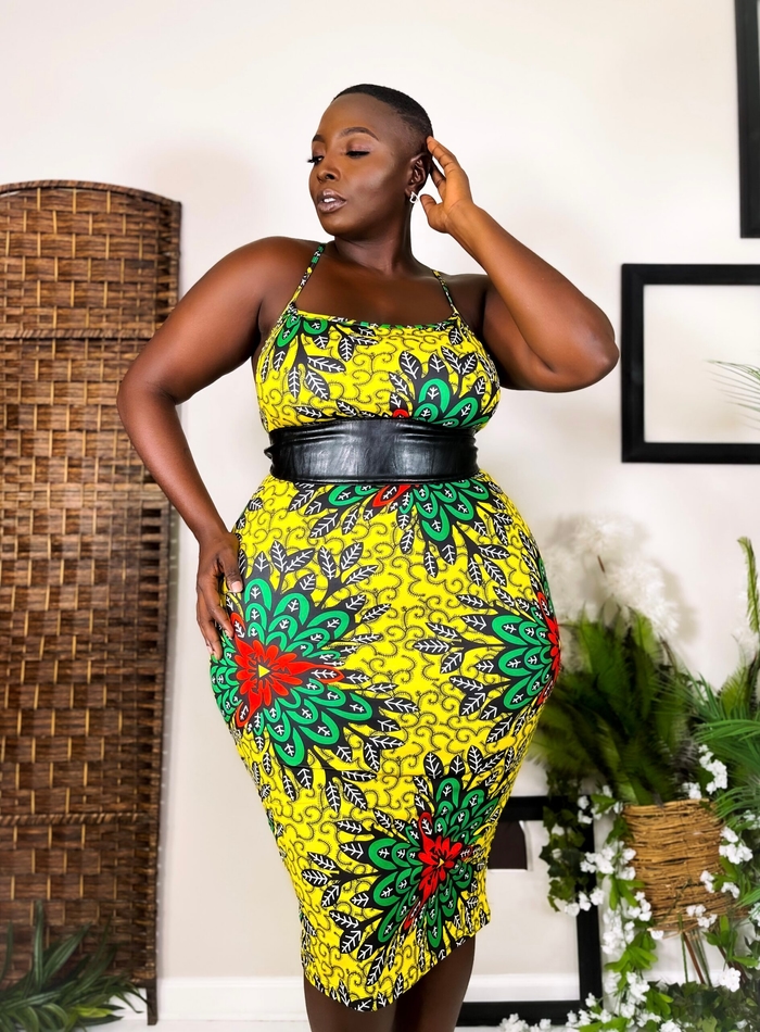 Obasi Stretchy Bodycon Dress Stretchy African Ankara Print