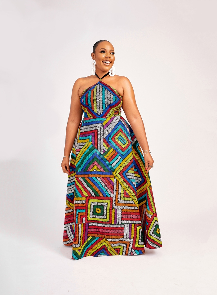 Nita African Print Halter Neck Maxi Dress