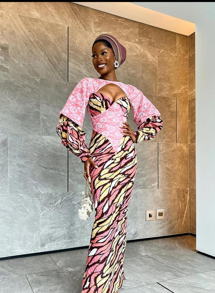 Classy Pink Long African Print Gown